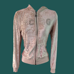 Super sick vintage BCBG Maxazria tan shimmer velvet zip up jacket